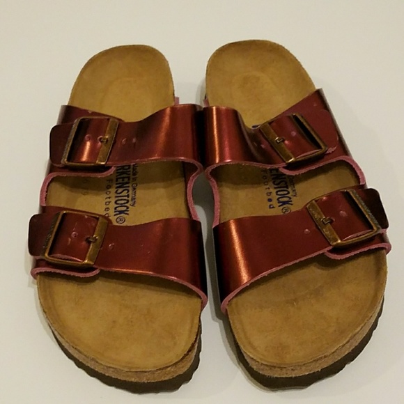 red metallic birkenstocks